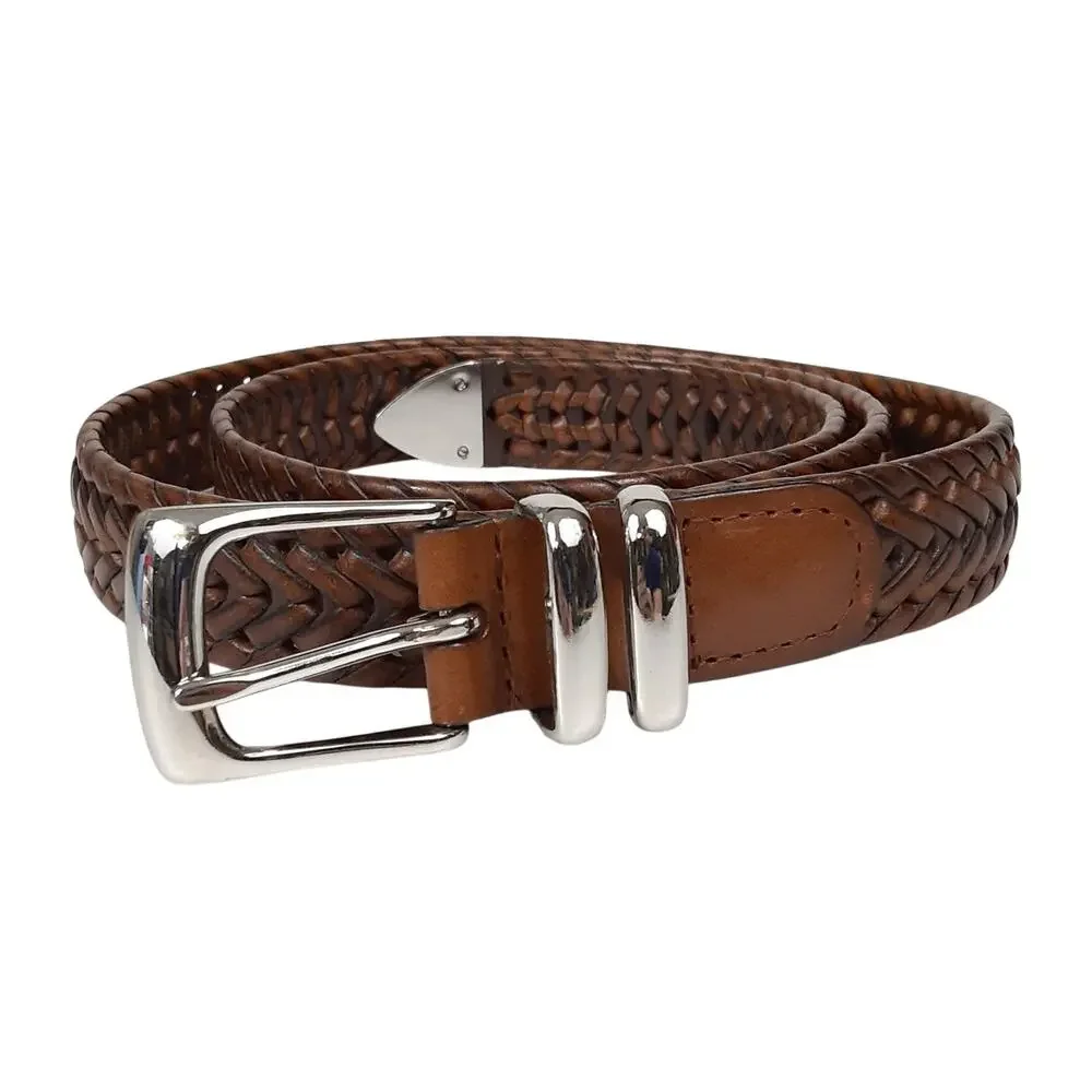 Perry Ellis Portfolio Braided Leather Belt Brown Woven Western Dagger Mens XL